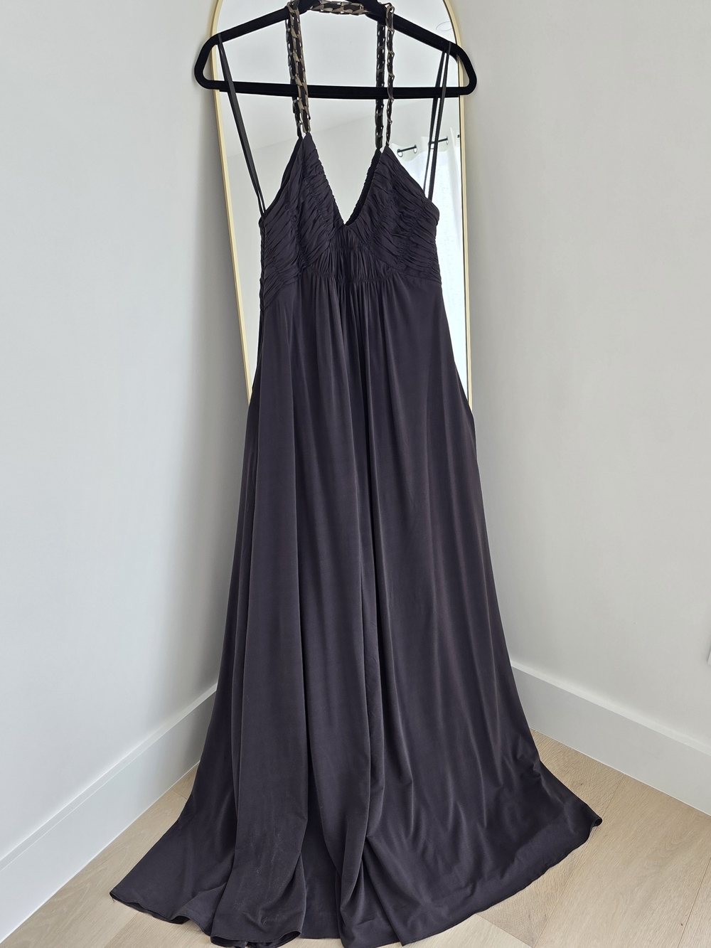 BCBGMaxAzria Brown Backless Halter Maxi Dress Vintage Y2k! Chain - Picture 2 of 5